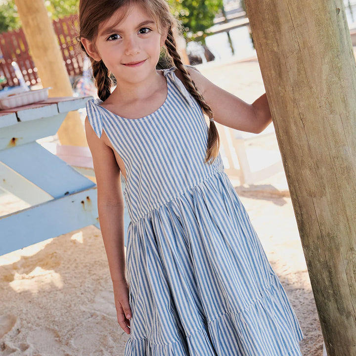 Blue Skinny Stripe Girls Taylor Dress