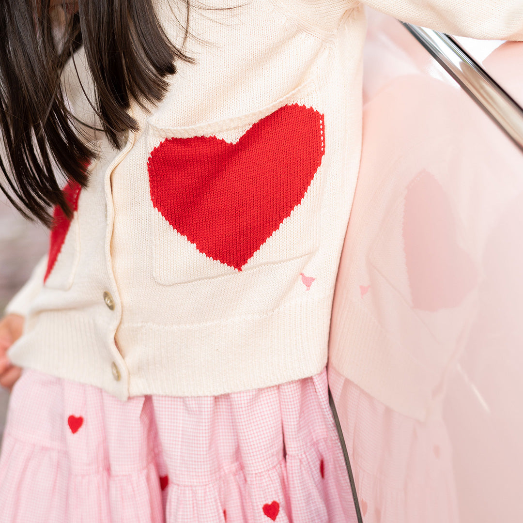 Cream Girls Heart Pocket Sweater