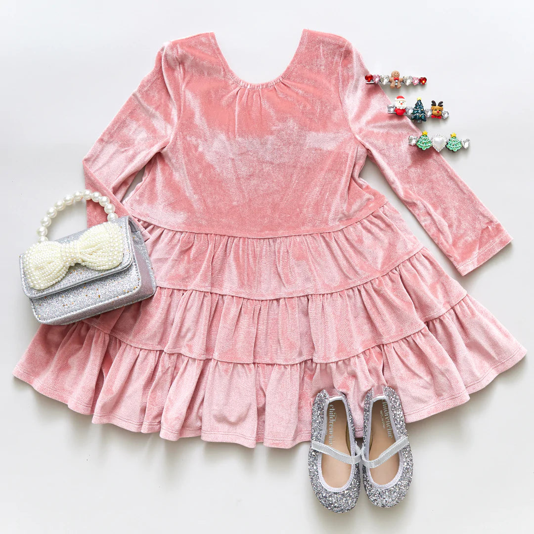 Pink Velour Pearl Dress