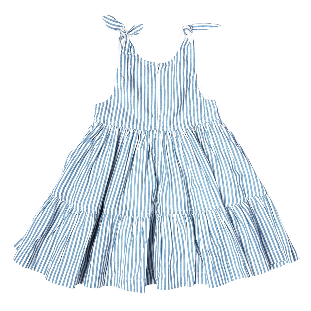 Blue Skinny Stripe Girls Taylor Dress