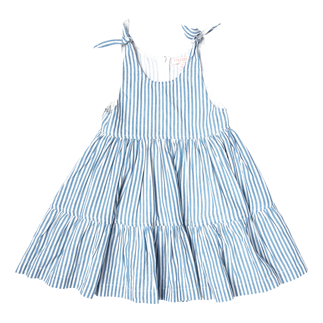 Blue Skinny Stripe Girls Taylor Dress