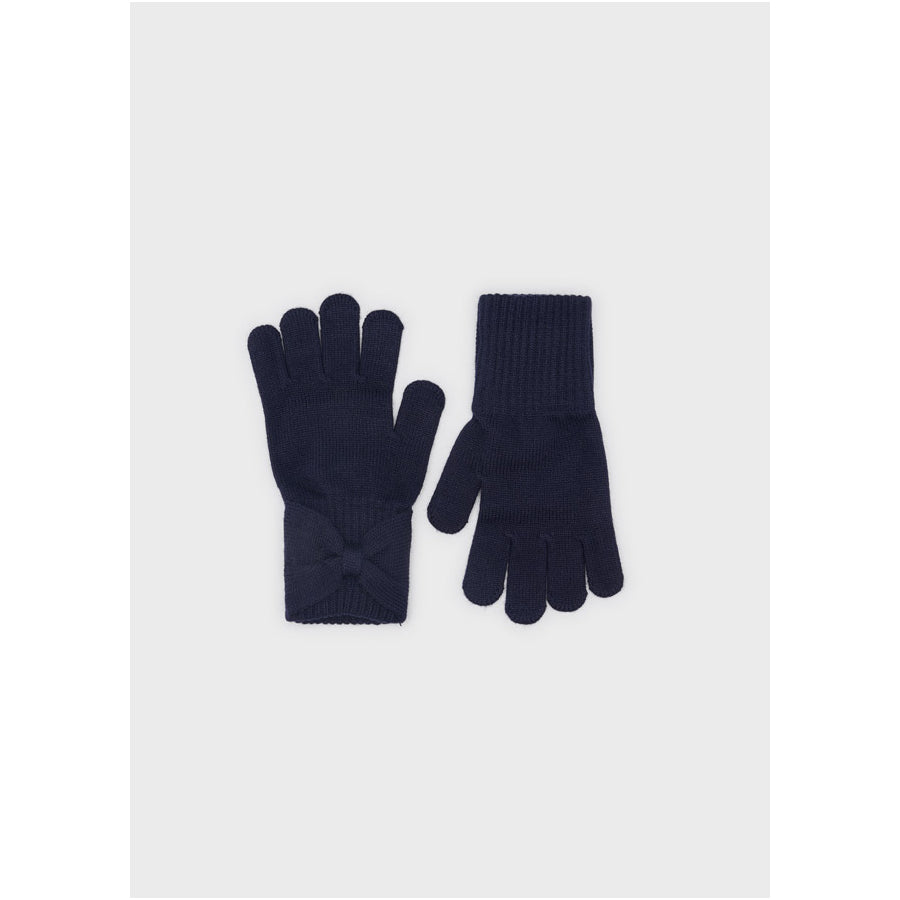 Navy Bow Knit Gloves