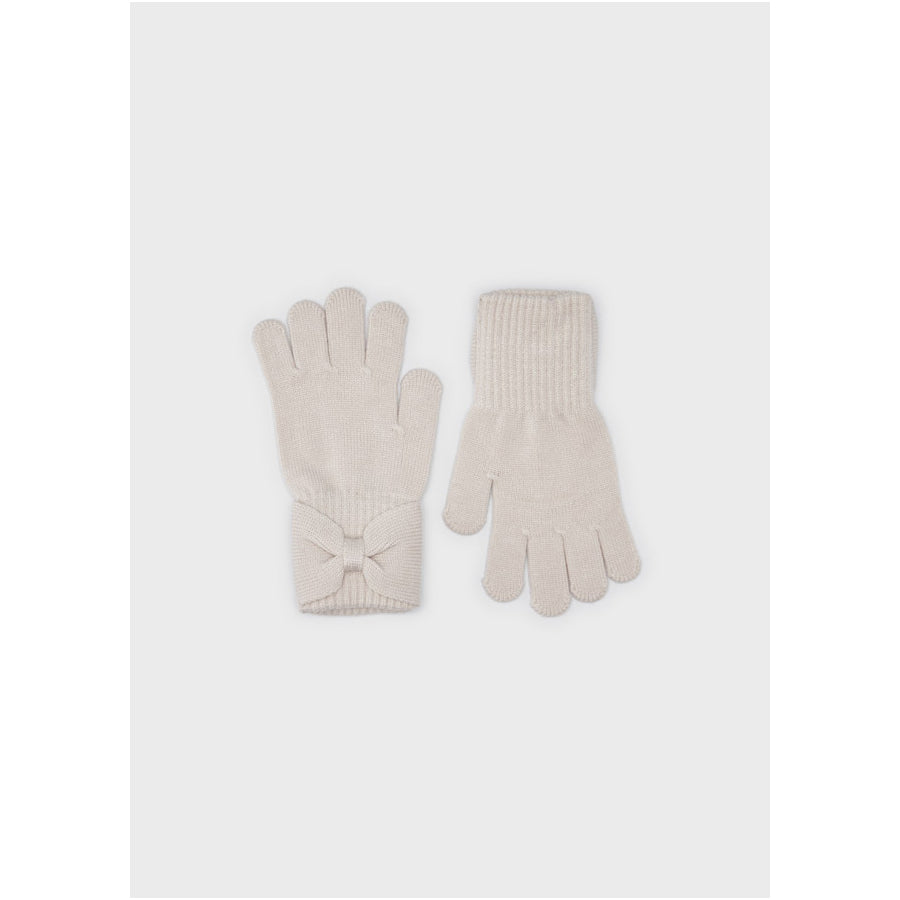 Beige Bow Knit Gloves
