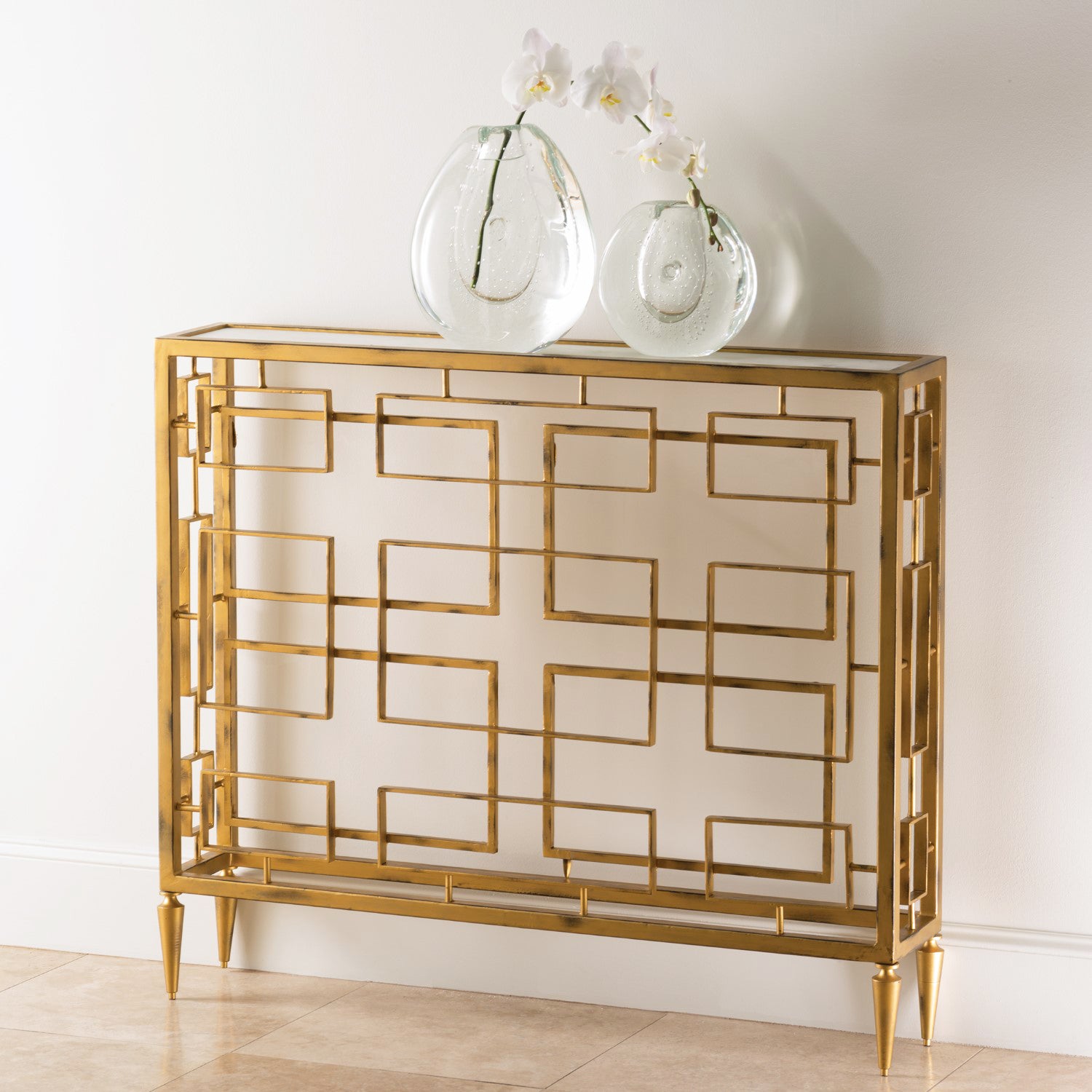 Gold Open Block Console Table