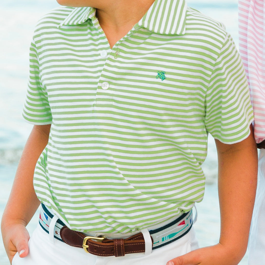 Bailey Boys - Green & White Stripe Short Sleeve Polo - K&K's Giving Tree - kkgivingtree