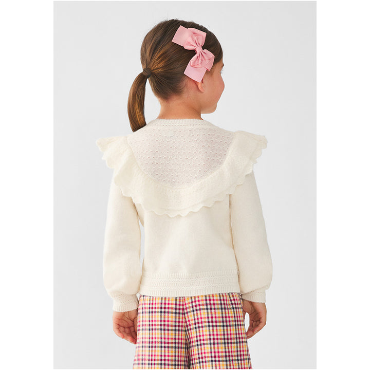  Ivory Openwork Ruffled Pullover