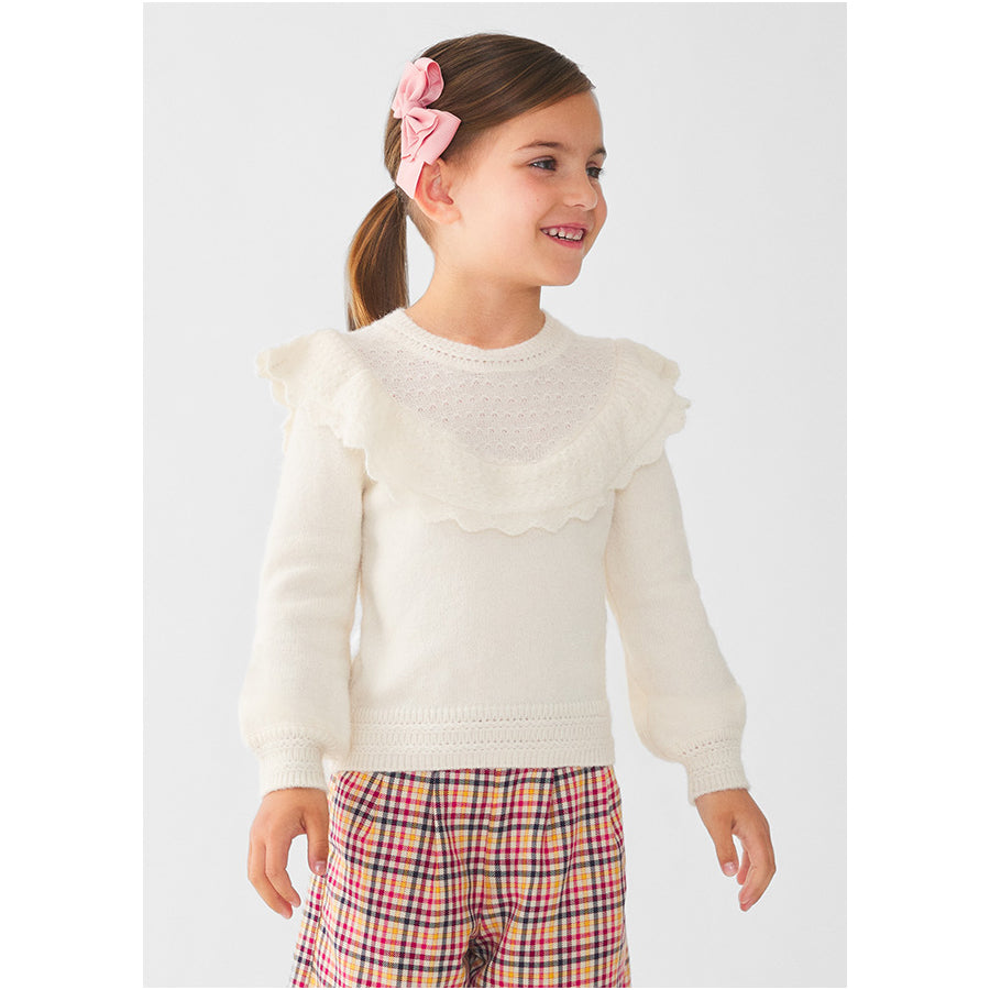  Ivory Openwork Ruffled Pullover