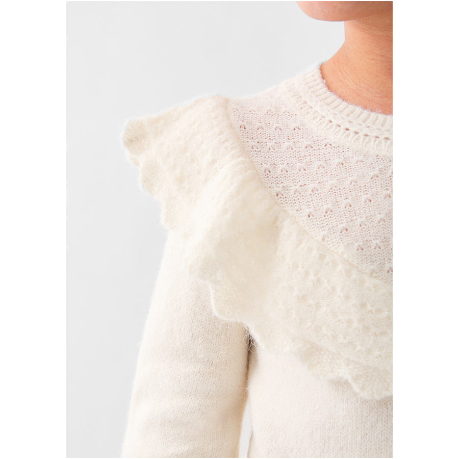  Ivory Openwork Ruffled Pullover