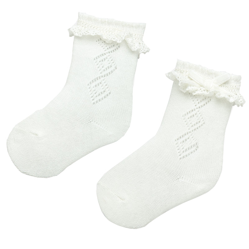 Ivory Ruffle Knee-High Socks w/ Velvet Bow