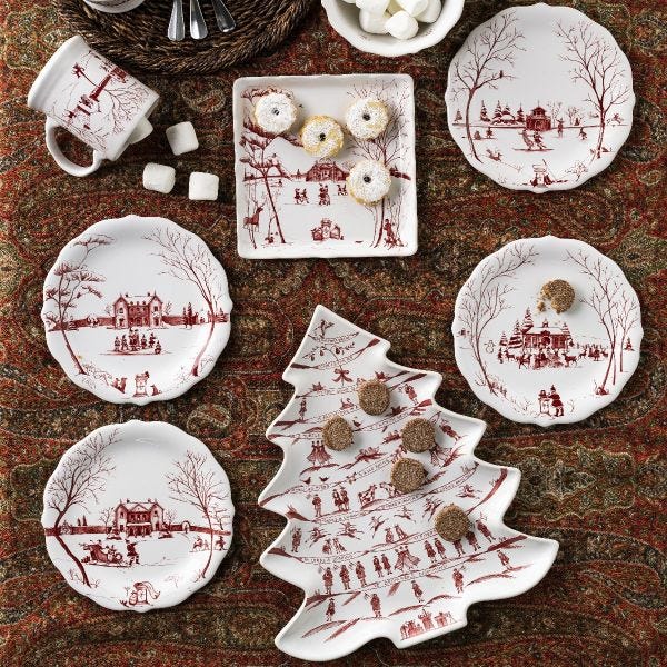 Country Estate Winter Frolic "Mr. & Mrs. Claus" Ruby Party Plates - Set/4