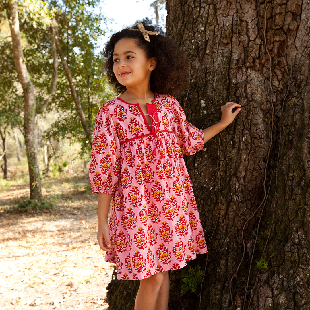 Pink Posey Block Print Jade Dress