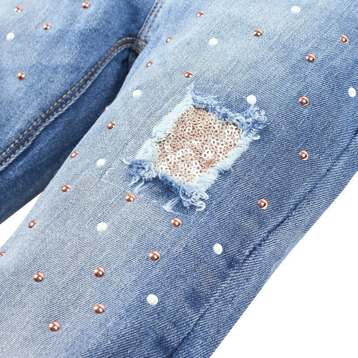 Skinny Studded & Sequin Distressed Jeans