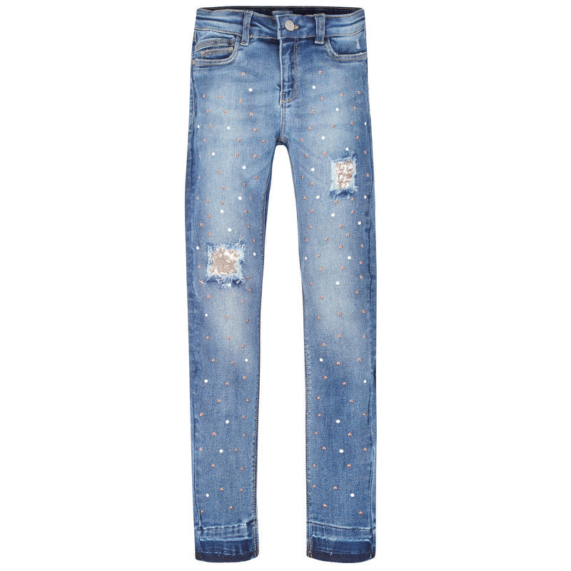 Skinny Studded & Sequin Distressed Jeans