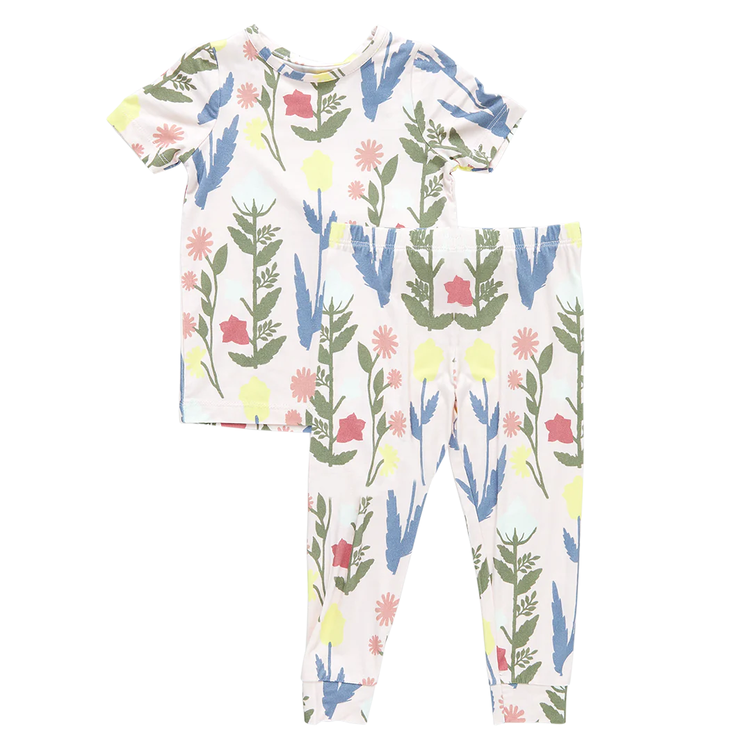 Pink Paper Floral Kids Bamboo PJ Set