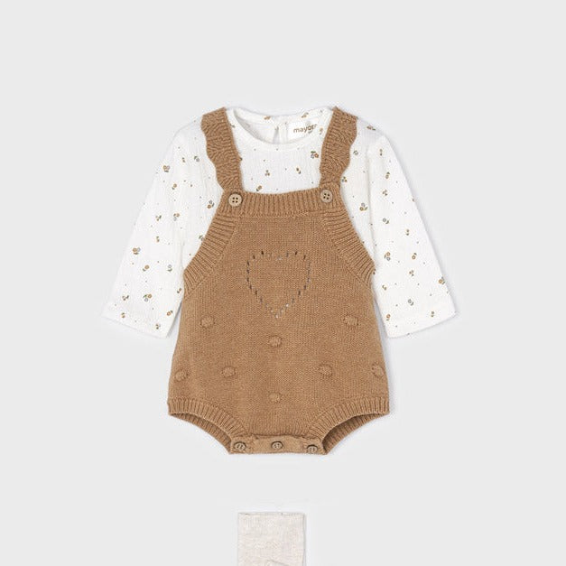 Caramel Brown Ecofriends Knit Overall & Tights Set