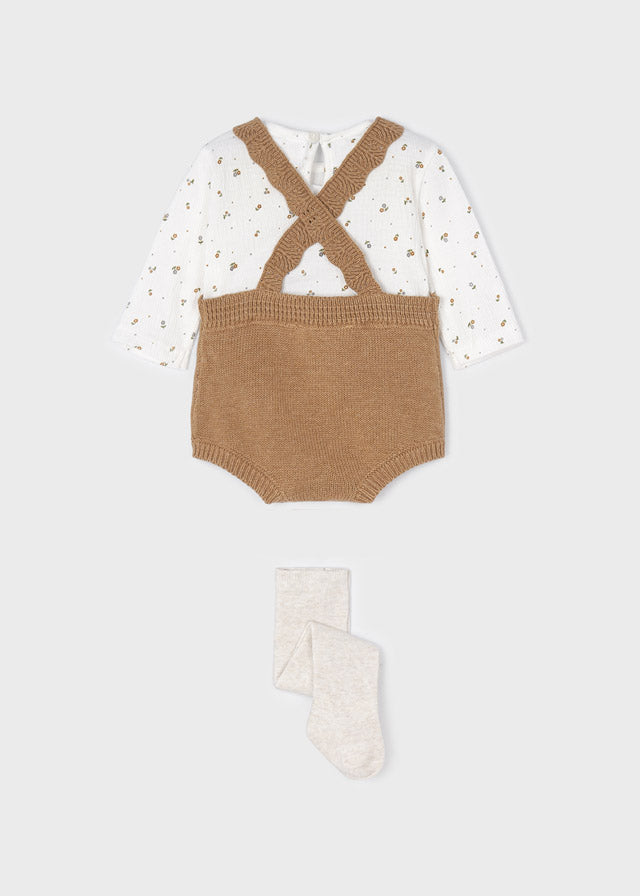 Caramel Brown Ecofriends Knit Overall & Tights Set