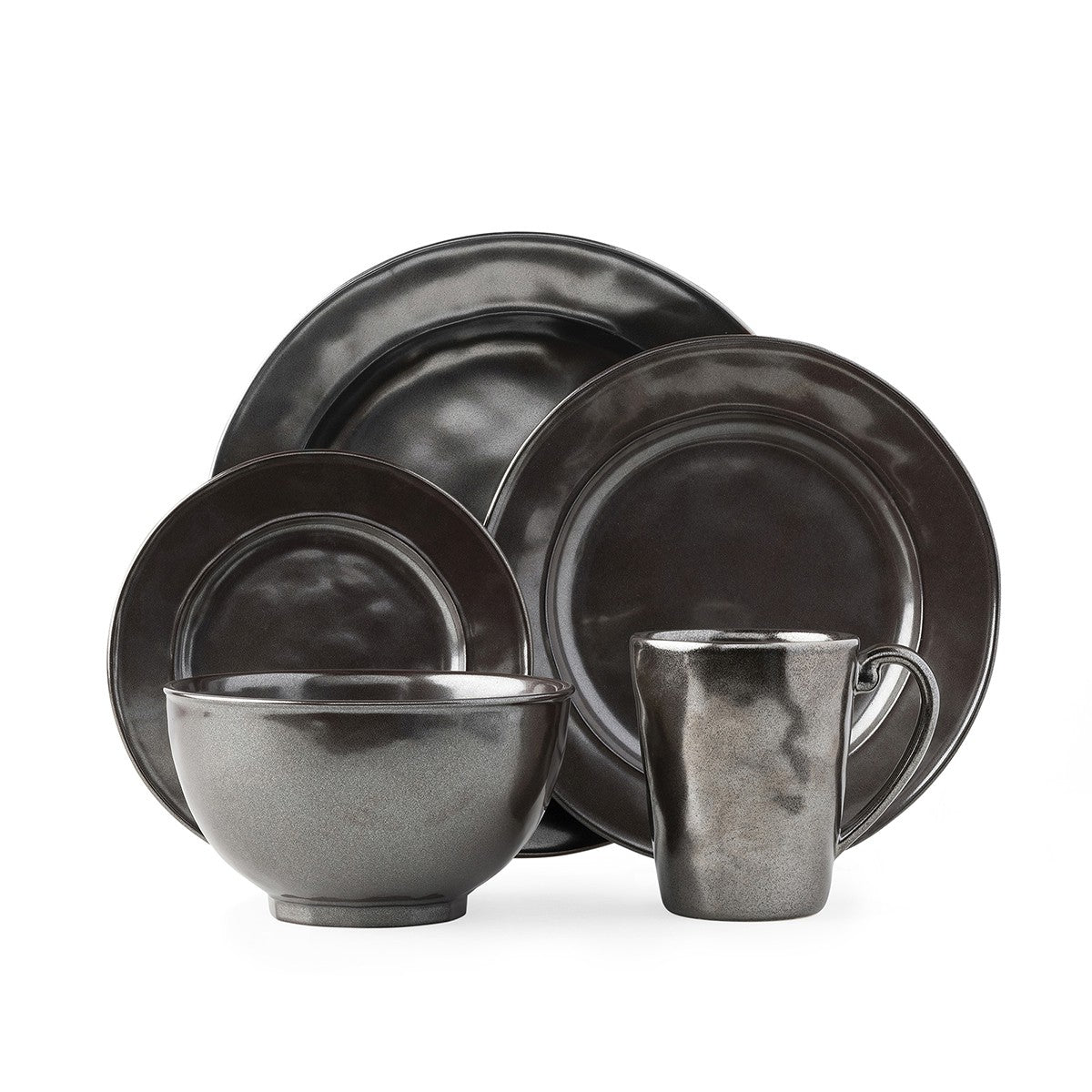 Pewter Stoneware Five-Piece Place Setting