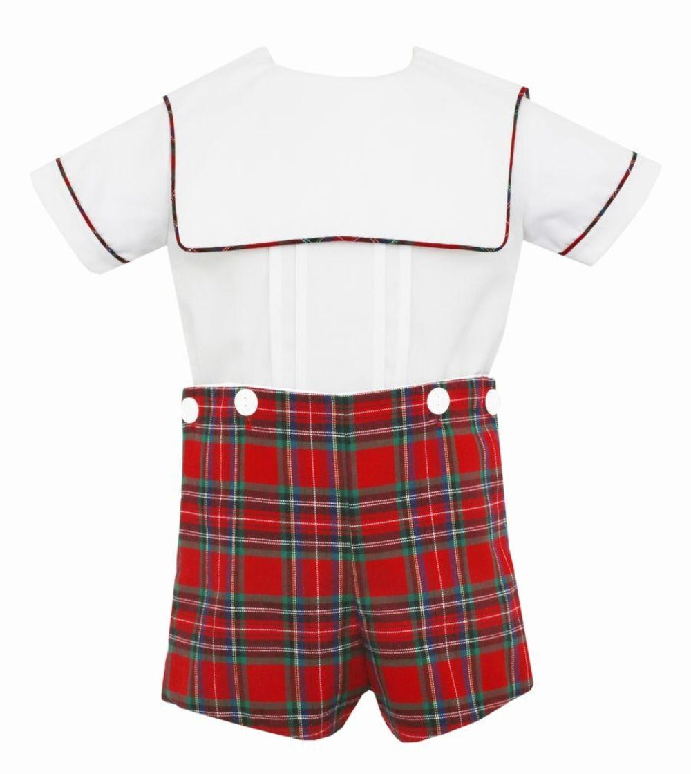 Red Holiday Plaid Button On Short Set