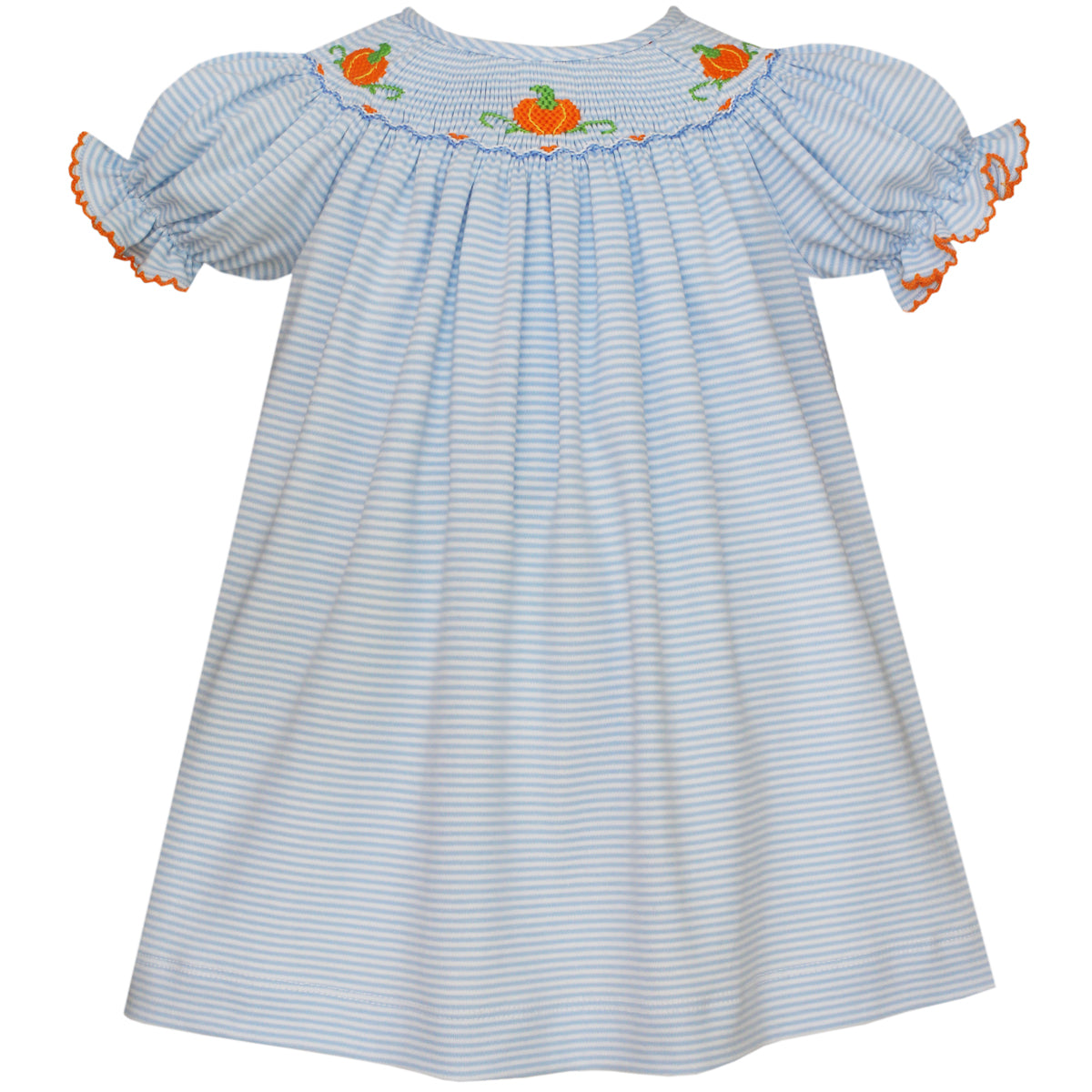 Light Blue Stripe Knit Pumpkin Bishop Dress