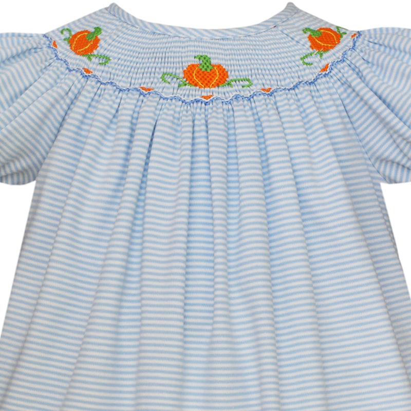Light Blue Stripe Knit Pumpkin Bishop Dress