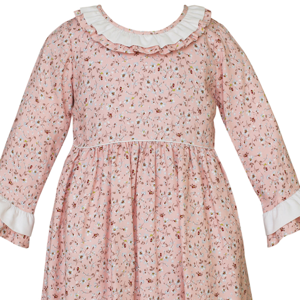 Layered Long Sleeve Pink Liberty Floral Dress w/ Ruffle Collar