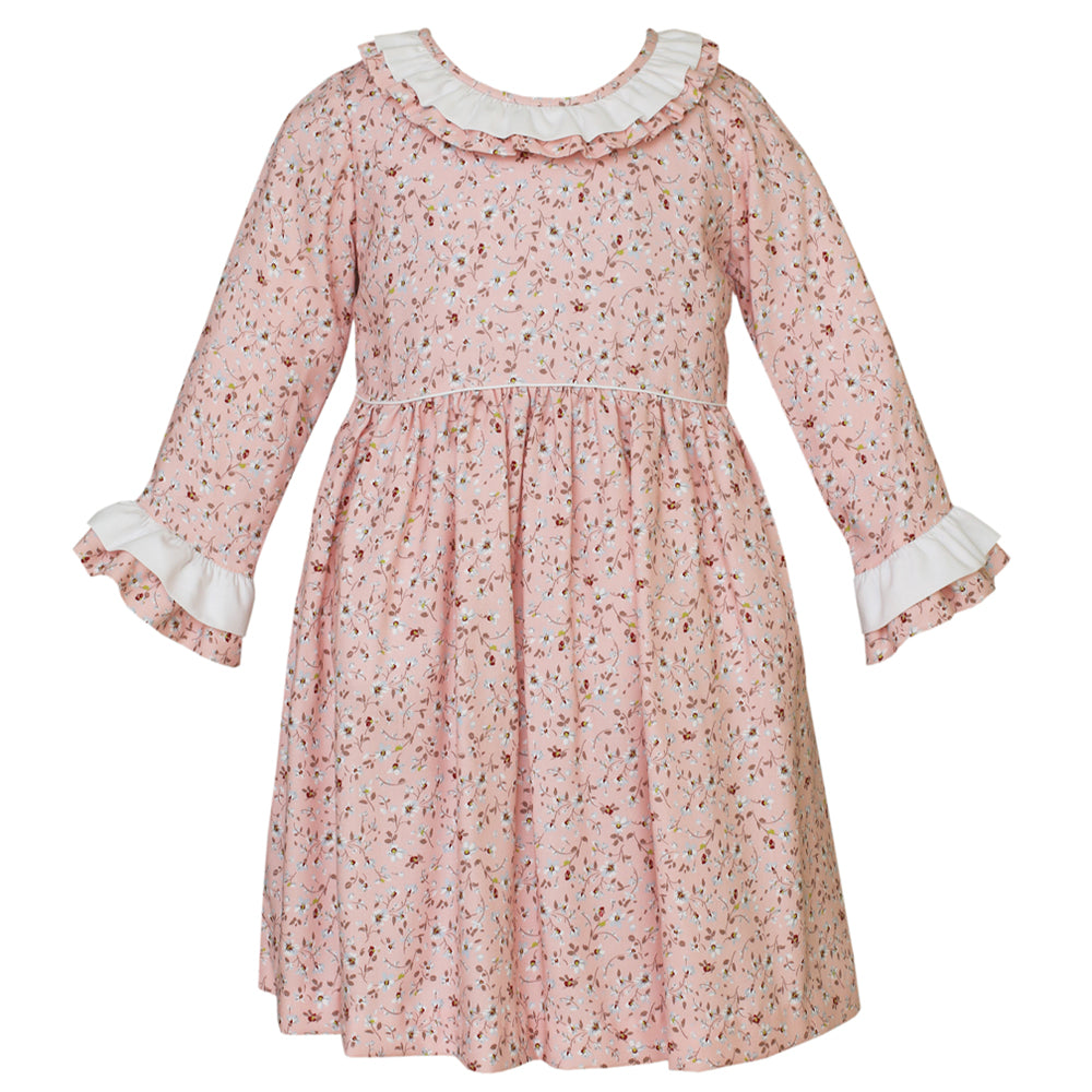 Layered Long Sleeve Pink Liberty Floral Dress w/ Ruffle Collar
