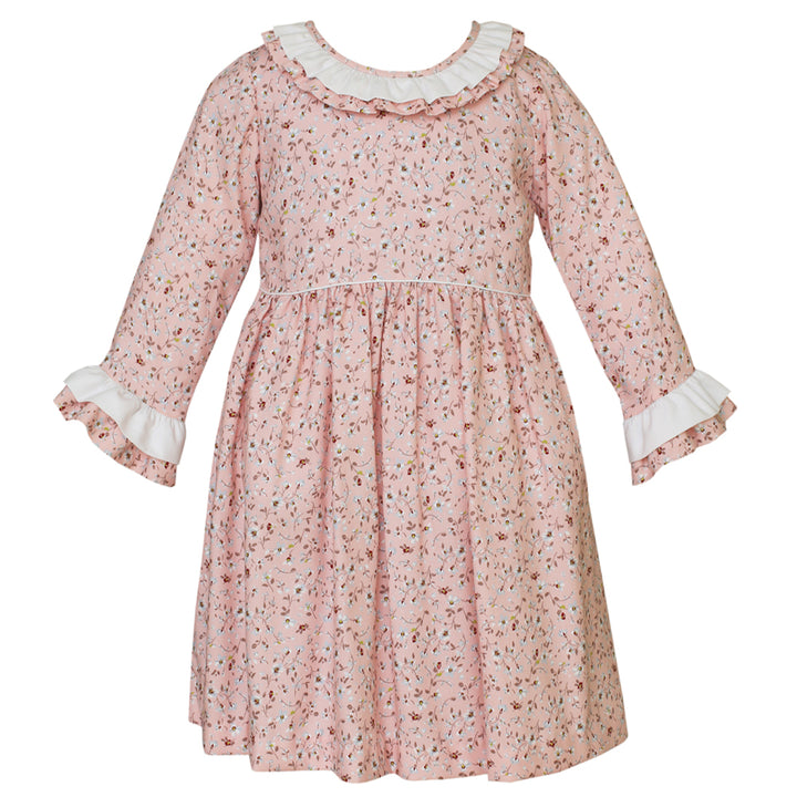 Layered Long Sleeve Pink Liberty Floral Dress w/ Ruffle Collar