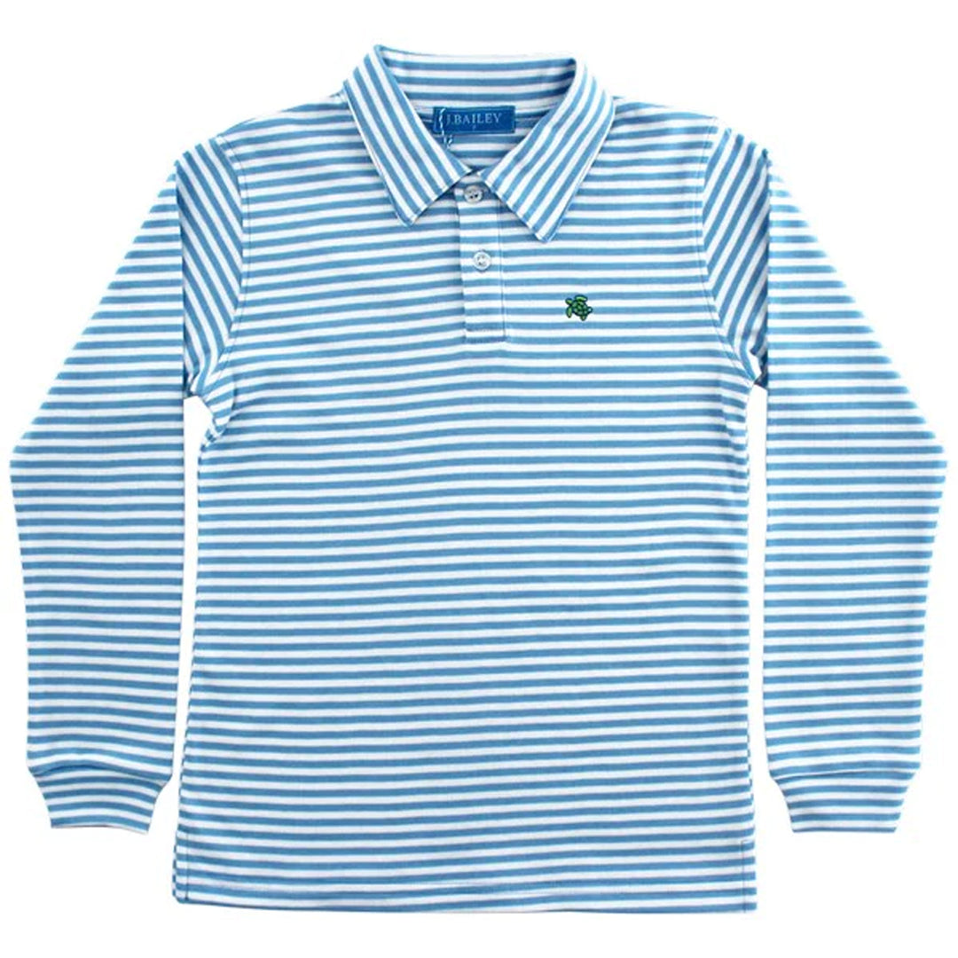 Light Blue & White Stripe Long Sleeve Harry Polo