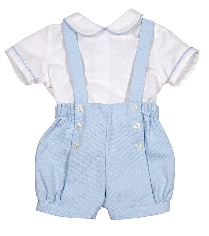 Contrast-Piping Shirt w/ Suspender Piqué Shorts