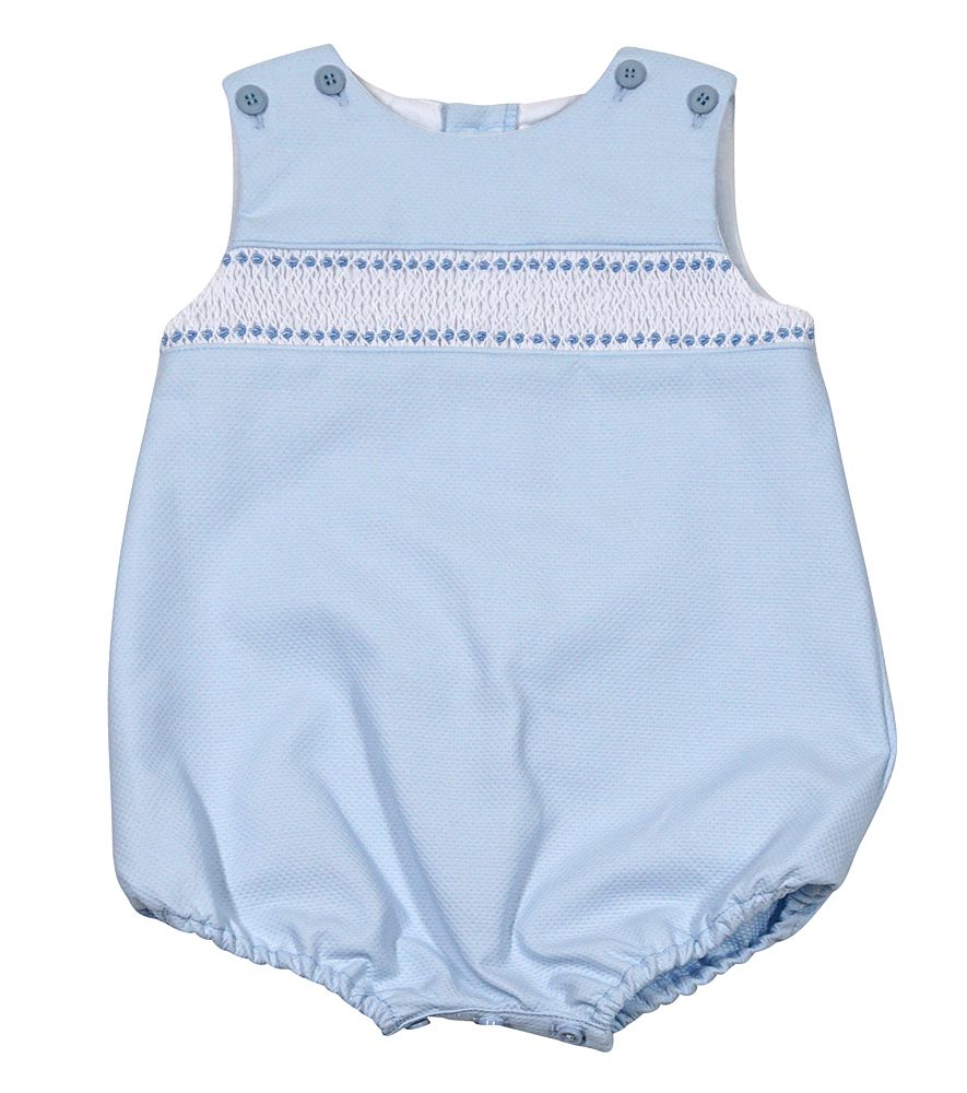 Sleeveless Blue Piqué Smocked Bubble