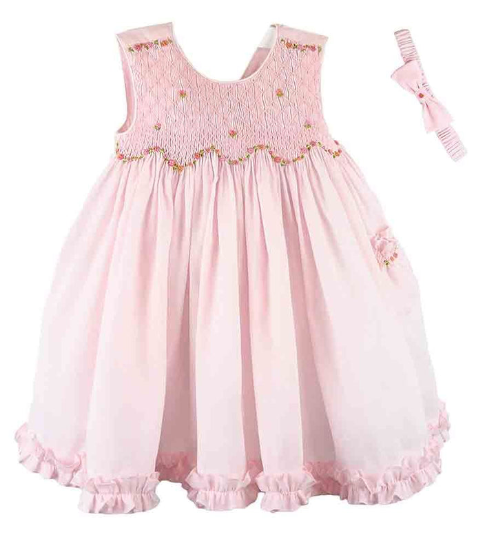 Pink Organdi Smocked Dresss with Pocket