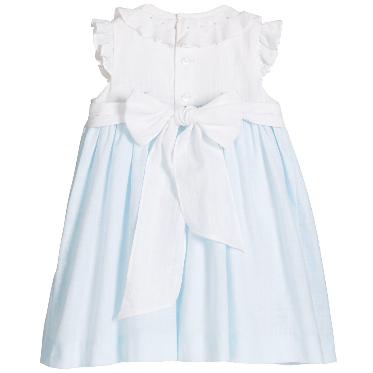 Baby Blue & White Ruffle Neck Smocked Dress