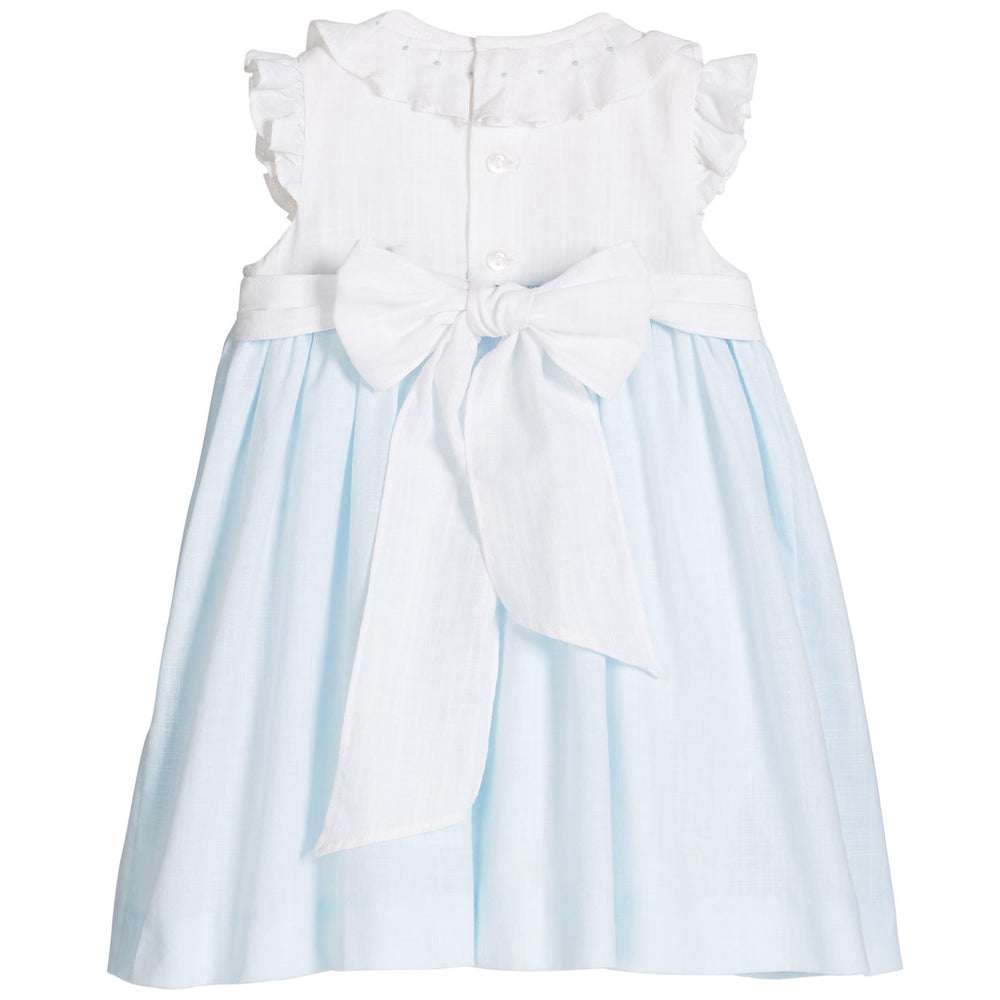 Baby Blue & White Ruffle Neck Smocked Dress