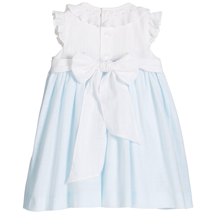 Baby Blue &amp; White Ruffle Neck Smocked Dress