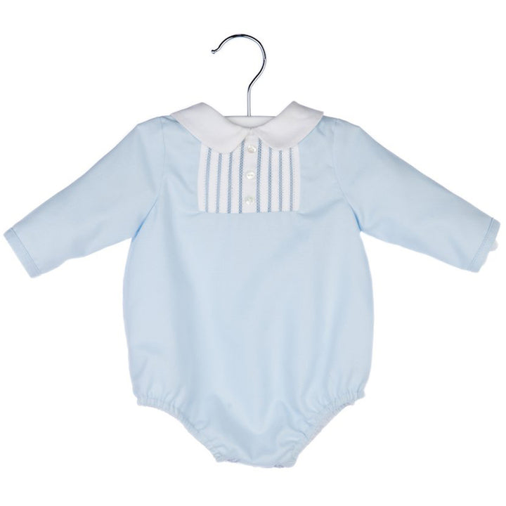 Baby Boys Bubble - Light Blue with White Pleats 