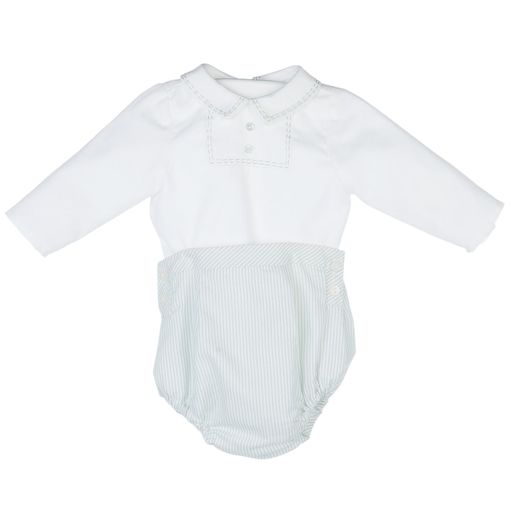 Baby Boys Embroidered Bubble Set - Green Striped 
