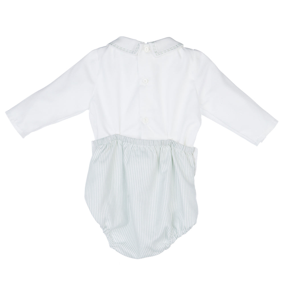 Baby Boys Embroidered Bubble Set - Green Striped 
