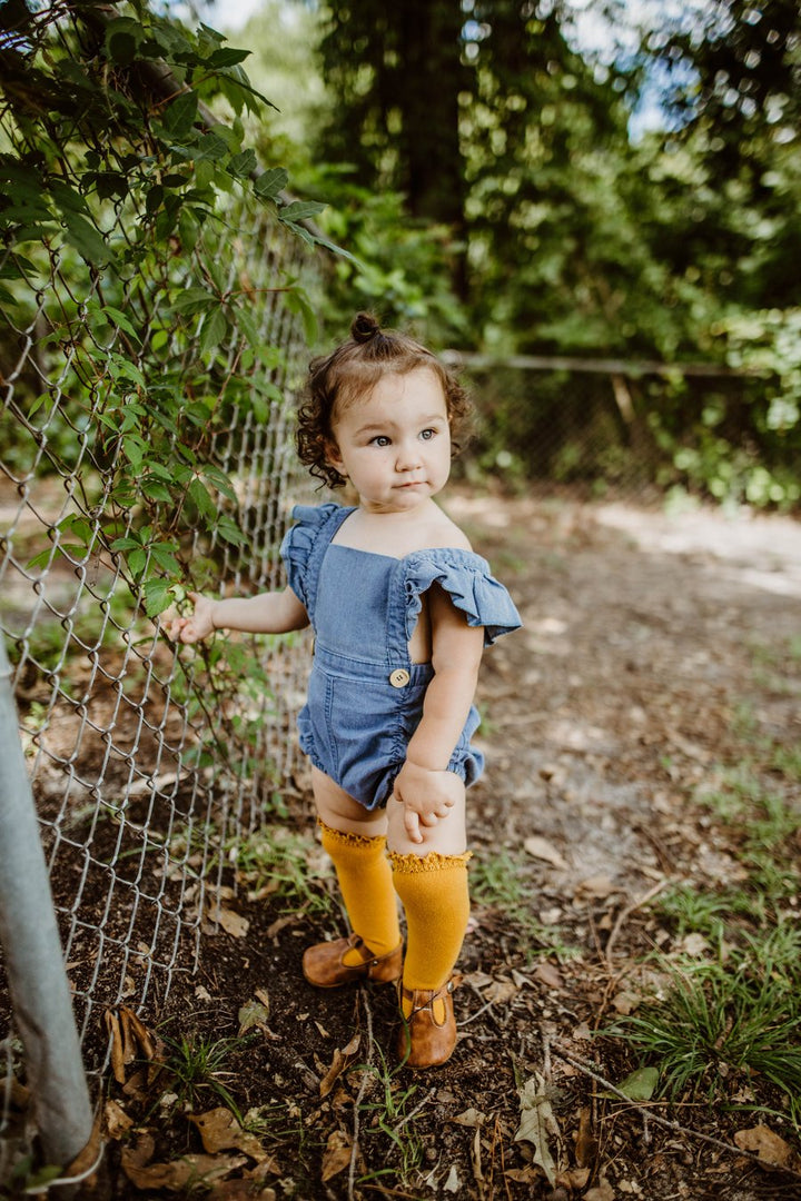 Marigold Yellow Lace Top Knee Highs