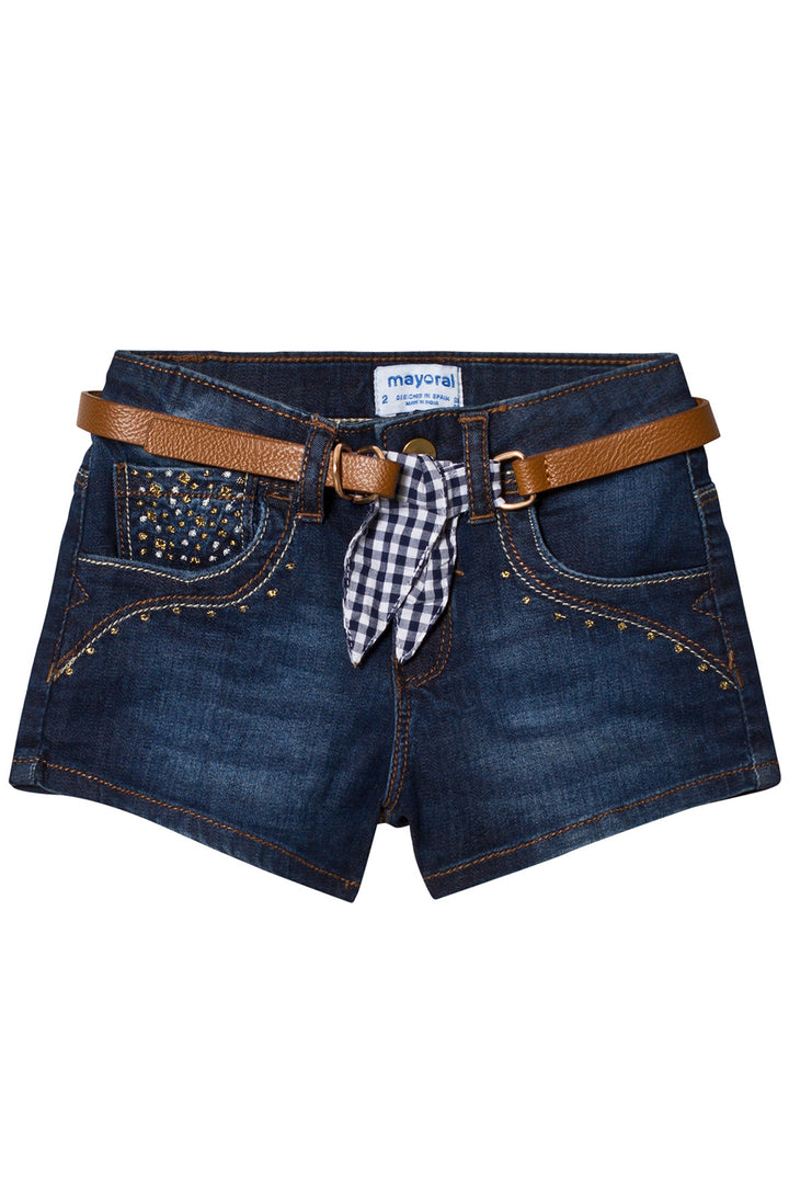 Mayoral - Dark Denim Shorts w/ Gingham Belt - kkgivingtree - K&K's Giving Tree