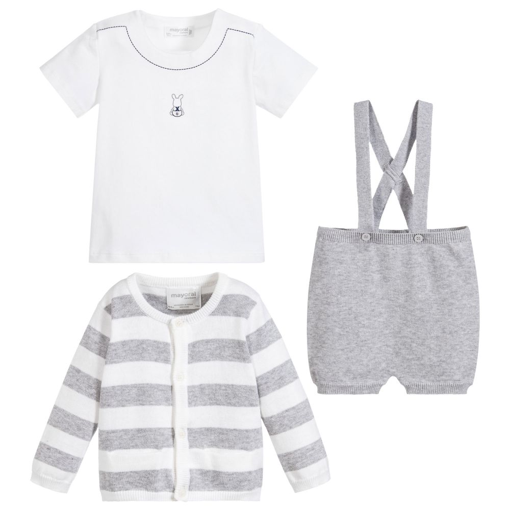 Grey Knit 3 Piece Shorts Outfit Set