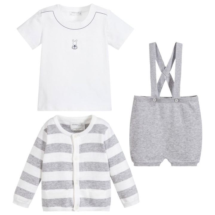 Grey Knit 3 Piece Shorts Outfit Set