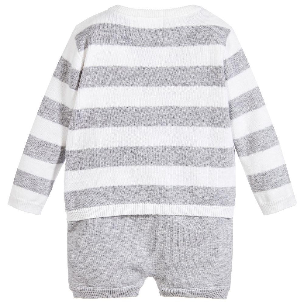 Grey Knit 3 Piece Shorts Outfit Set