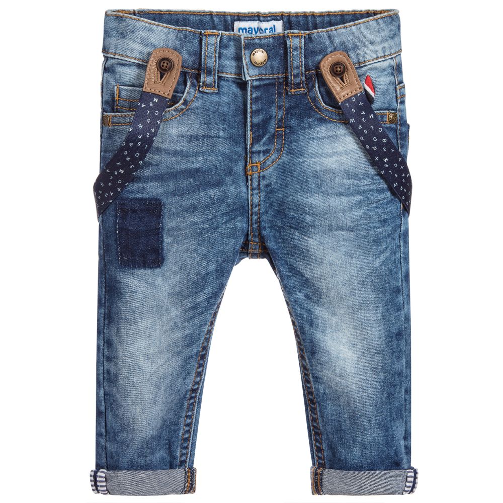 Unisex Distressed Jeans with Suspenders