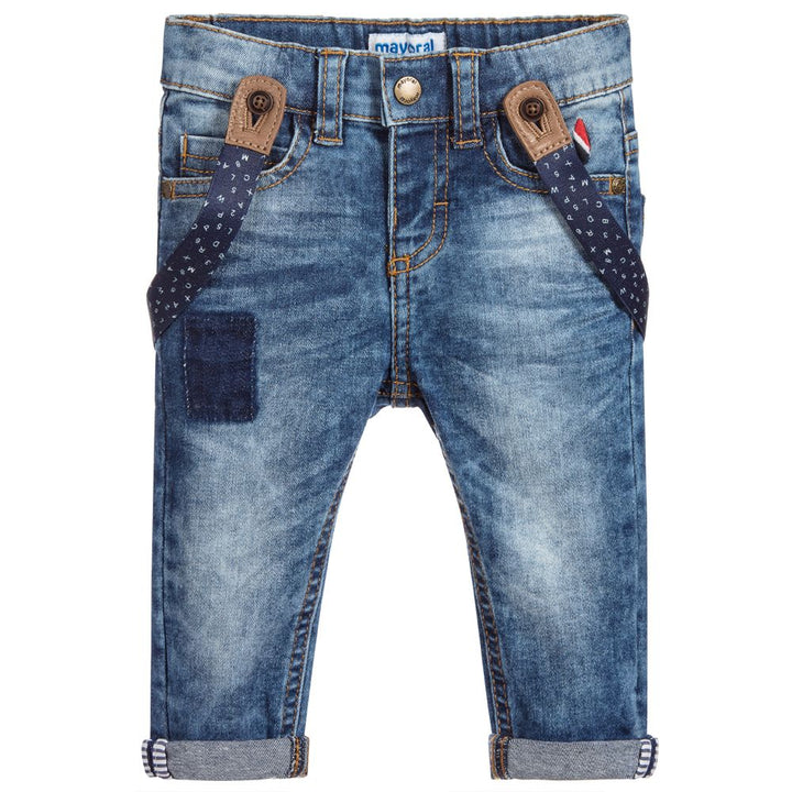 Unisex Distressed Jeans with Suspenders