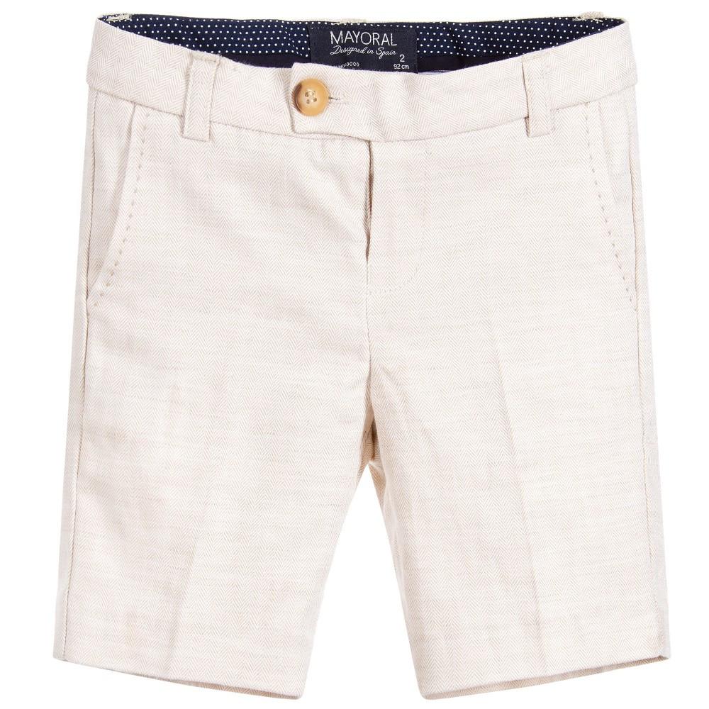 Beige Cotton & Linen Shorts