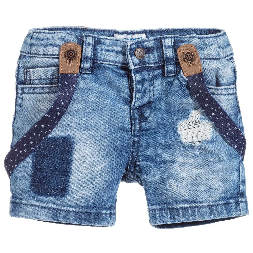 Distressed Denim Shorts with Suspenders