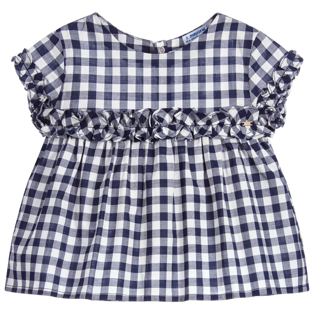Navy Blue Check Blouse