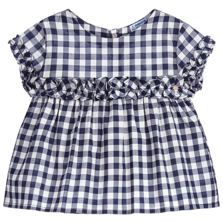 Navy Blue Check Blouse
