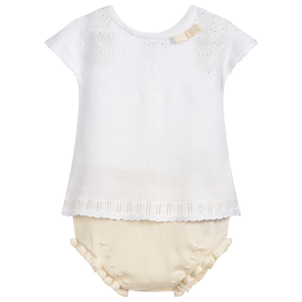 Ivory Knitted Baby Top & Bloomer Set