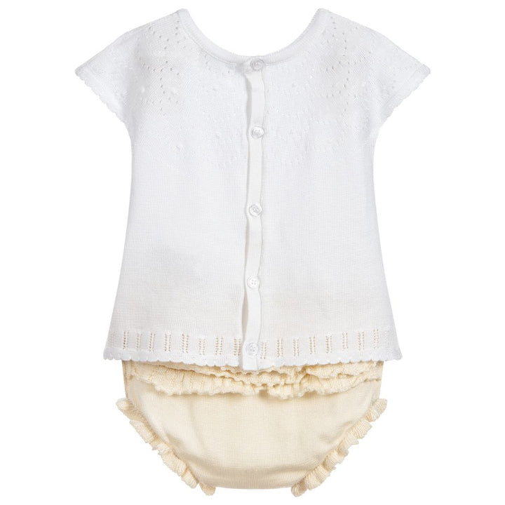 Ivory Knitted Baby Top & Bloomer Set